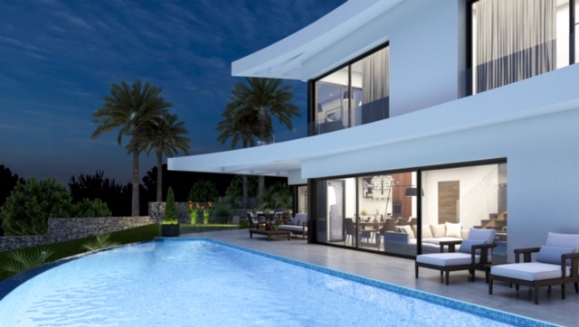 Villa de alta calidad de nueva construcción con piscina infinity y magníficas vistas al final de una calle sin salida.