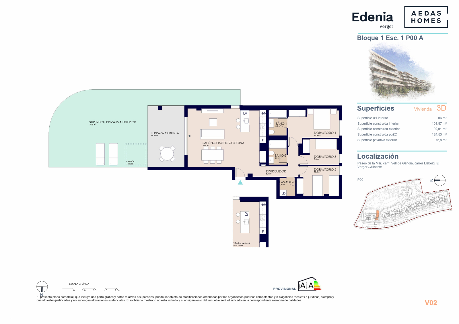 Appartement neuf avec 3 chambres à 200 m de la plage