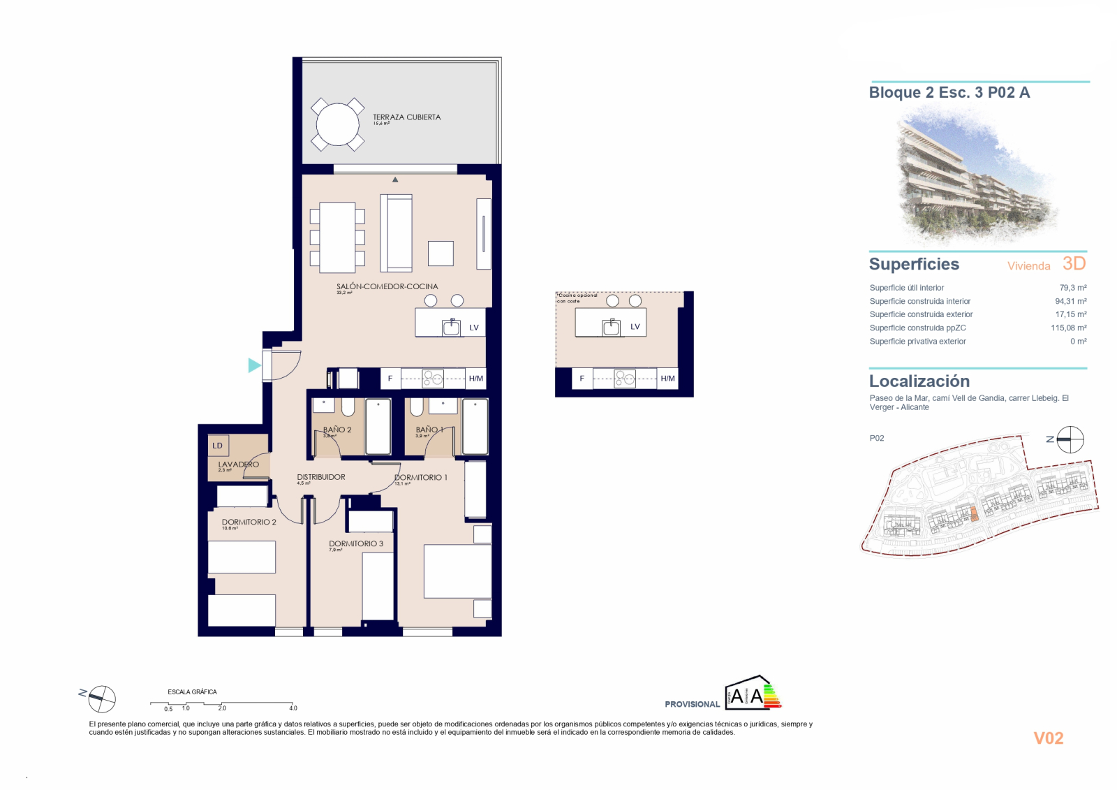 Appartement neuf avec 3 chambres à 200 m de la plage
