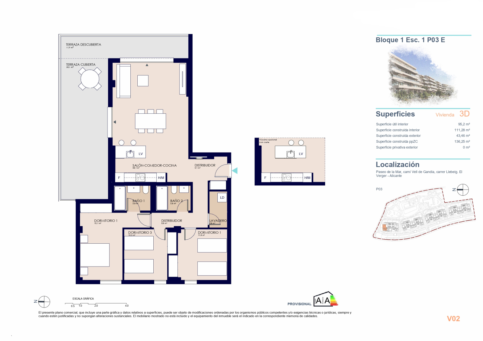 Appartement neuf avec 3 chambres à 200 m de la plage