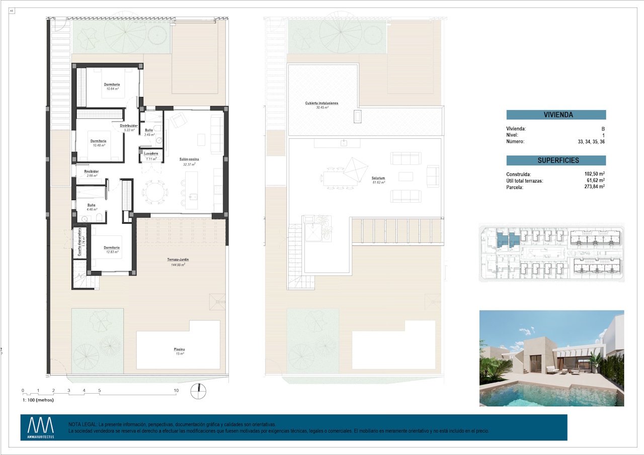 HA-LAN-451-E02 - Villen mit 3 Schlafzimmern, 2 Bädern, Dachterrasse, Tiefgaragenstellplatz und Gemeinschaftspool neben Serena Golf